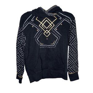Nerdforge Black Cryptic Hoodie Gold Geometric Design adult small